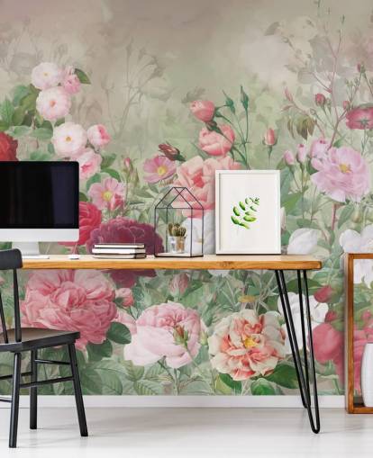 papel pintado rosa roja y rosa blanca