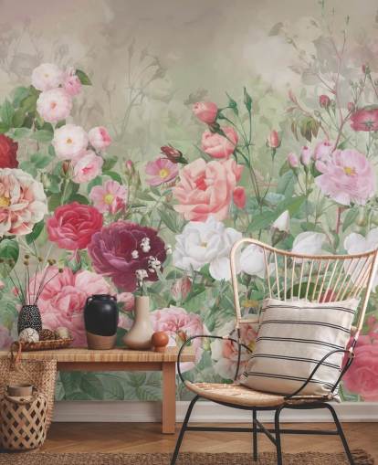 papel pintado rosa roja y rosa blanca