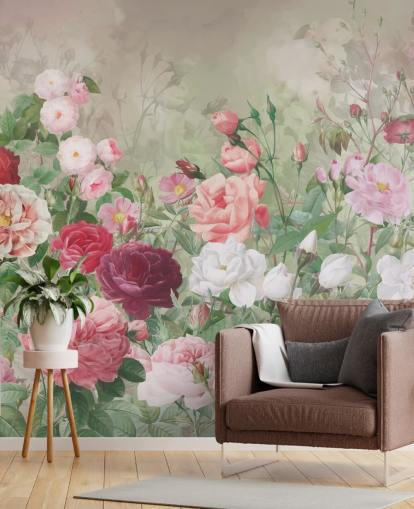 papel pintado rosa roja y rosa blanca