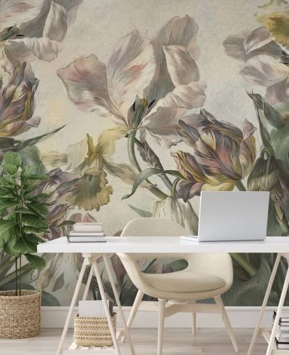 papier peint mural de tulipes de style vintage appelé Antique Tulips de Marina Stupakova pour les chambres et les salons