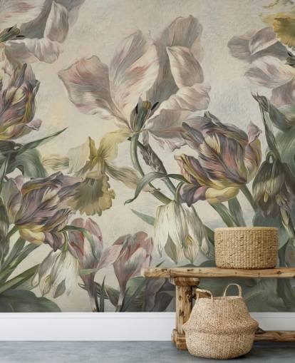 vintage stil tulipaner tapetmaleri kalt Antique Tulips av Marina Stupakova for soverom og stuer