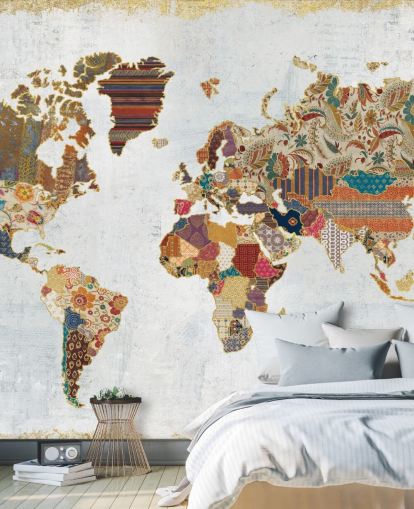 papel de parede estampado e colorido do mapa do mundo papel de parede estampado e colorido do mapa do mundo