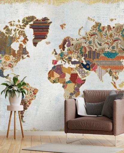papier peint carte du monde à motifs et coloré