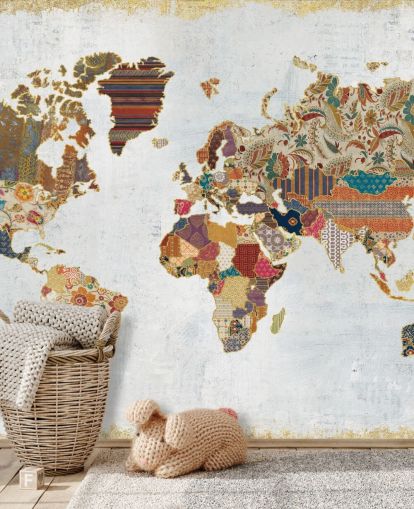 carta da parati con mappa del mondo fantasia e colorata