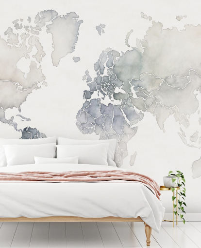 papel pintado mapamundi gris claro