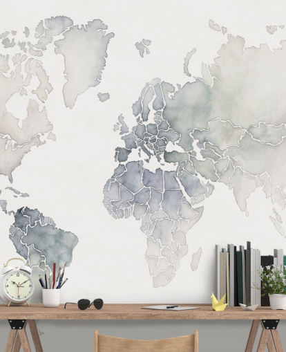 papel pintado mapamundi gris claro