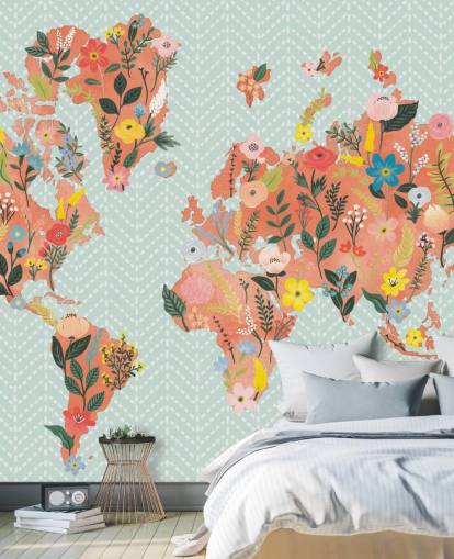 floral orange world map wallpaper floral orange world map wallpaper