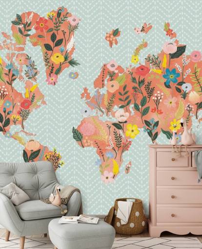 floral orange world map wallpaper floral orange world map wallpaper