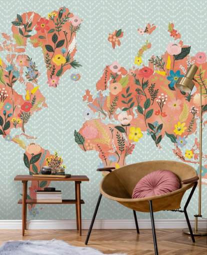 floral orange world map wallpaper floral orange world map wallpaper
