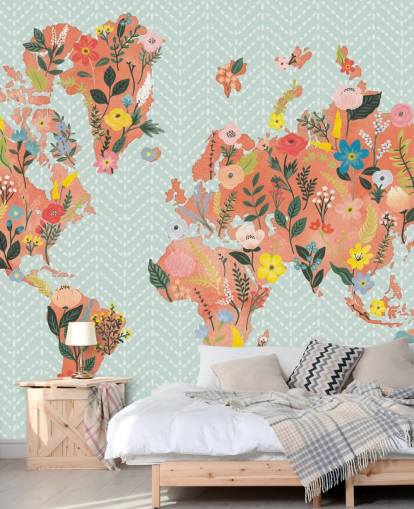 floral orange world map wallpaper floral orange world map wallpaper