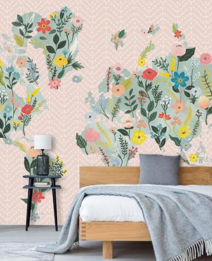 light pink floral world map wallpaper light pink floral world map wallpaper