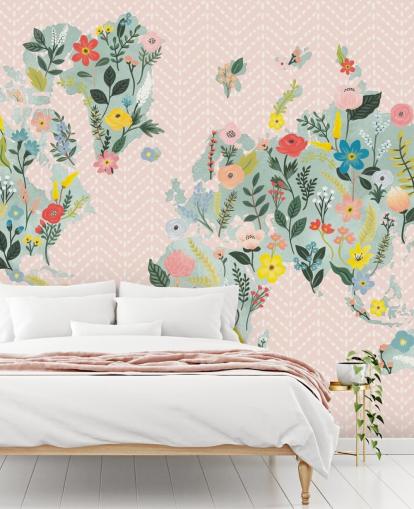 fondo de pantalla de mapa mundial floral rosa claro