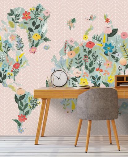 papel de parede floral rosa claro do mapa mundial papel de parede floral rosa claro do mapa mundial