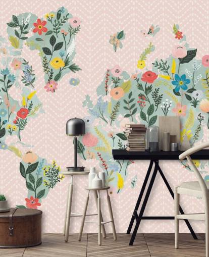 papel de parede floral rosa claro do mapa mundial papel de parede floral rosa claro do mapa mundial
