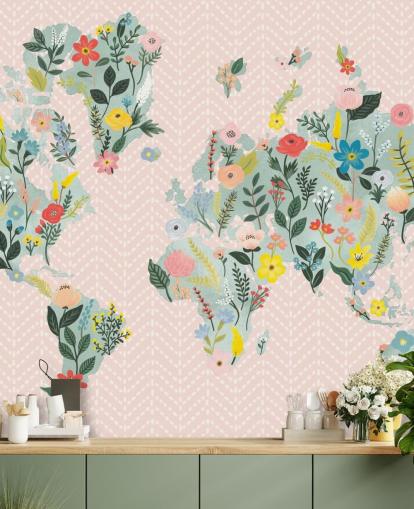 light pink floral world map wallpaper light pink floral world map wallpaper