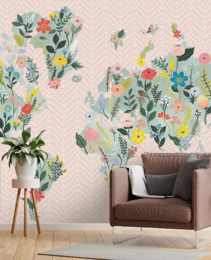 light pink floral world map wallpaper light pink floral world map wallpaper