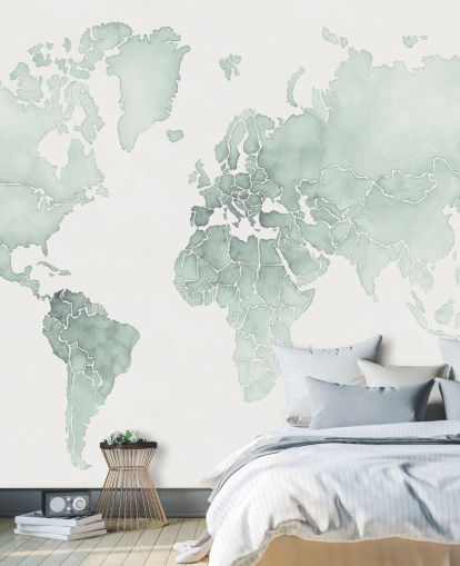 papier peint carte du monde aux tons menthe
