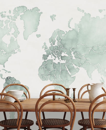 papel de parede do mapa mundial em tons de menta