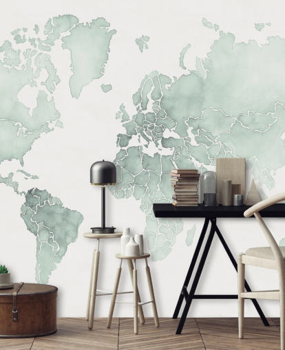 papel de parede do mapa mundial em tons de menta
