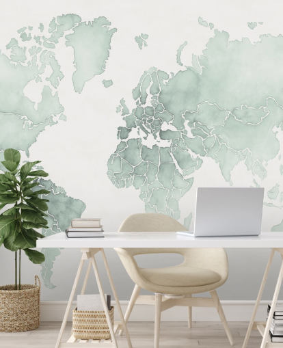 papel de parede do mapa mundial em tons de menta