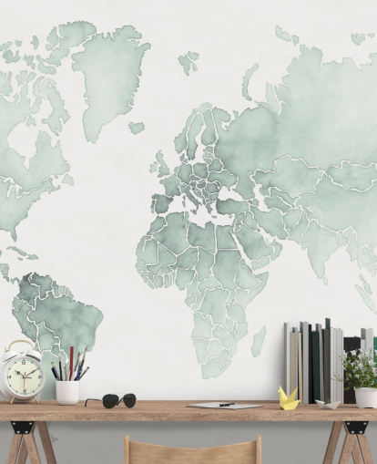 papier peint carte du monde aux tons menthe