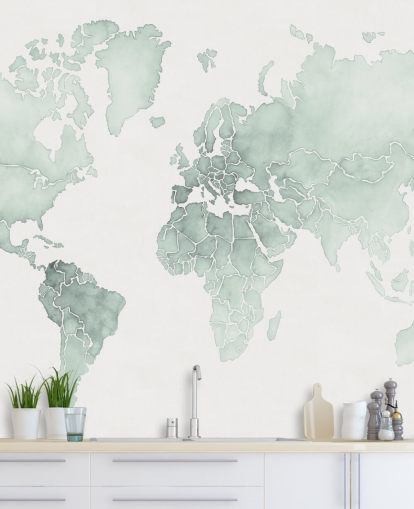 papel de parede do mapa mundial em tons de menta papel de parede do mapa mundial em tons de menta