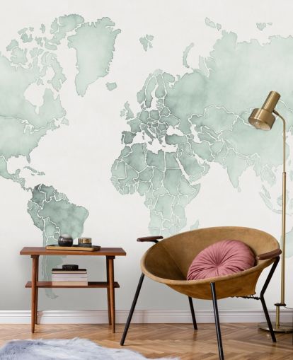 papel de parede do mapa mundial em tons de menta papel de parede do mapa mundial em tons de menta