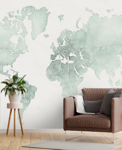 mint toned world map wallpaper