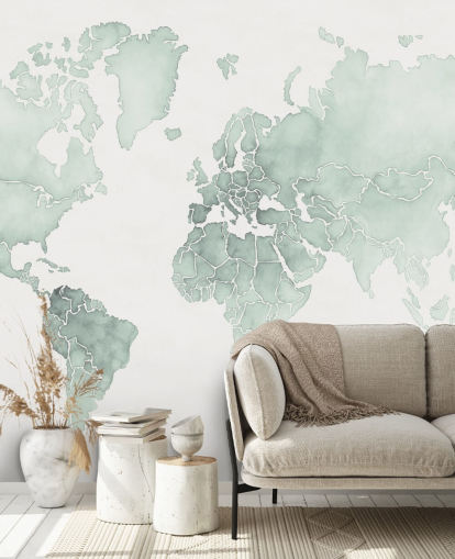 papier peint carte du monde aux tons menthe