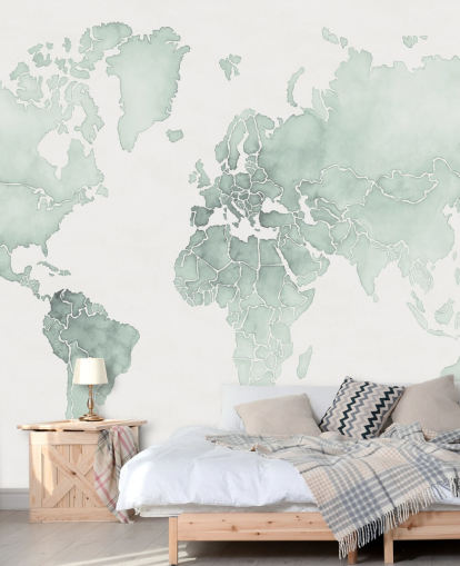 mintkleurige wereldkaart behang