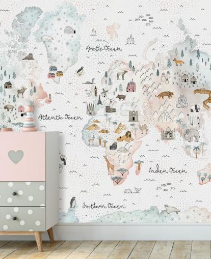 carta da parati mappa del mondo degli animali