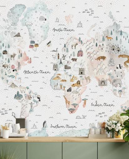 carta da parati mappa del mondo degli animali