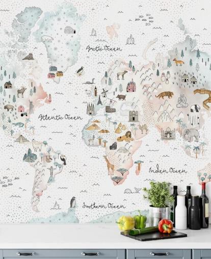 carta da parati mappa del mondo degli animali