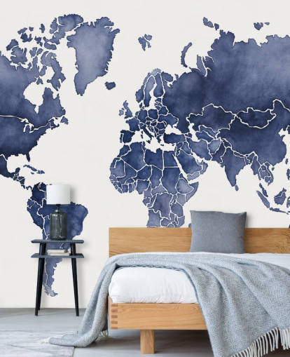indigo watercolour map wallpaper
