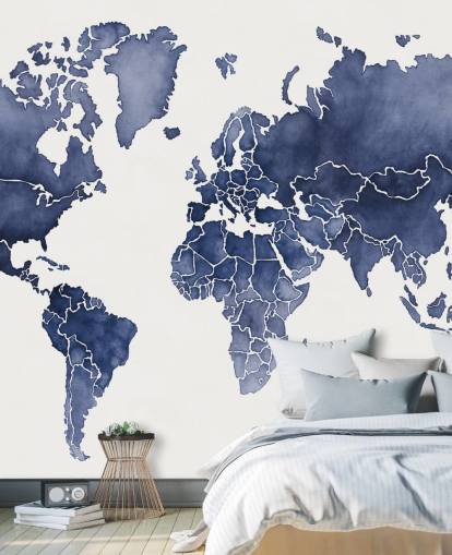 indigo watercolour map wallpaper