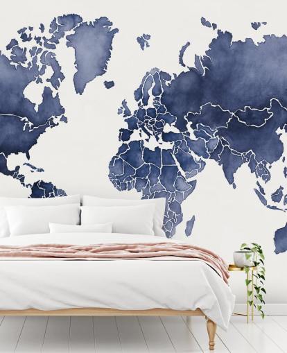 indigo akvarell karta tapet