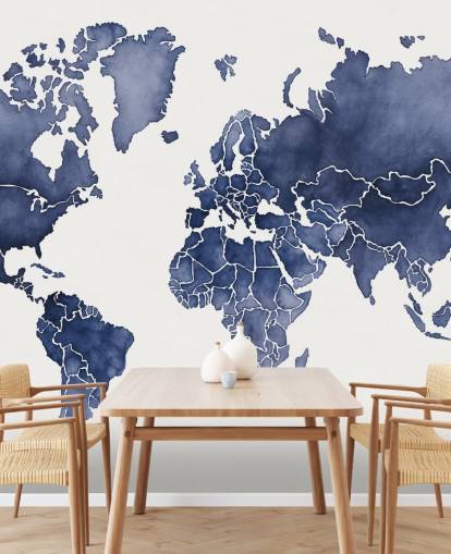 indigo watercolour map wallpaper