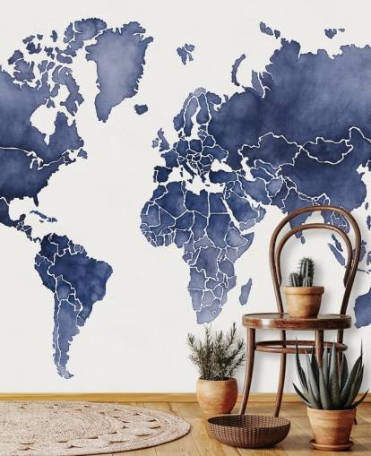 papier peint carte aquarelle indigo