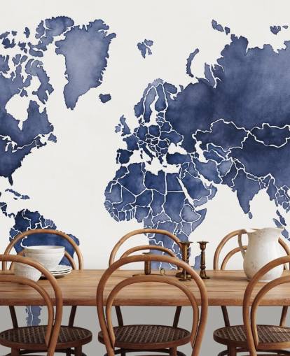 indigo watercolour map wallpaper