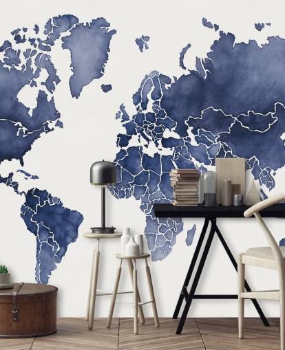 indigo aquarel kaart behang