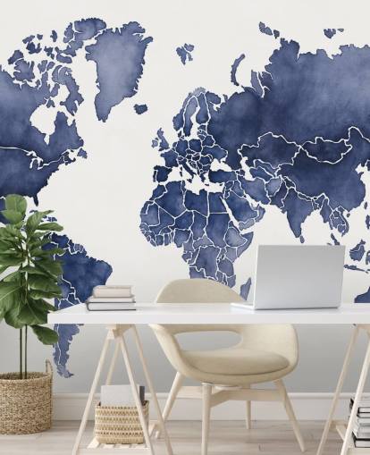 papel pintado de mapa acuarela índigo papel pintado de mapa acuarela índigo