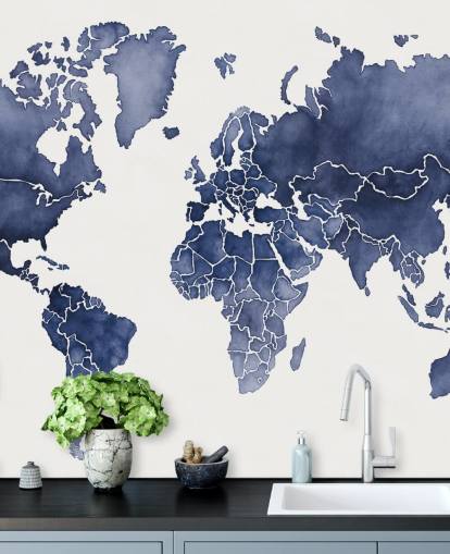 papel de parede mapa aquarela índigo