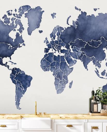 papel pintado de mapa acuarela índigo papel pintado de mapa acuarela índigo