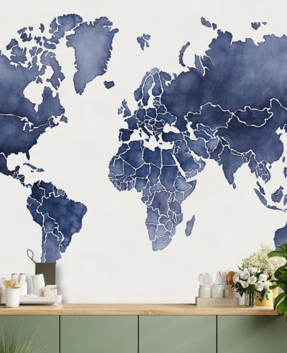 papel de parede mapa aquarela índigo