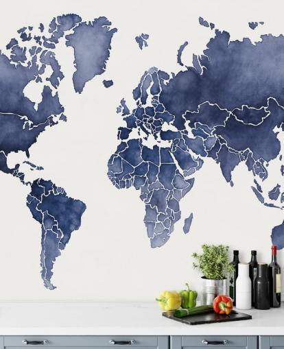indigo watercolour map wallpaper