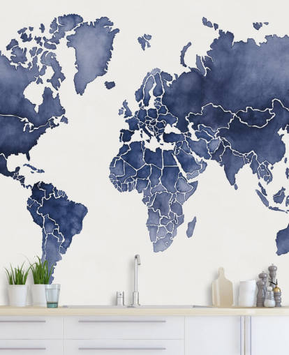 papel de parede mapa aquarela índigo