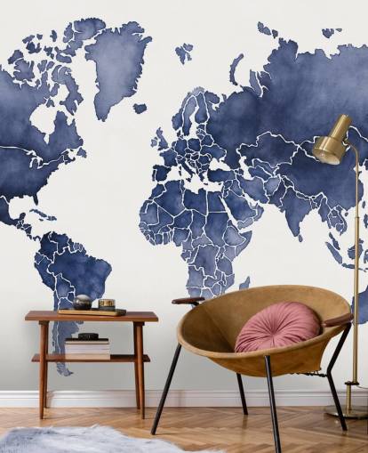 indigo watercolour map wallpaper