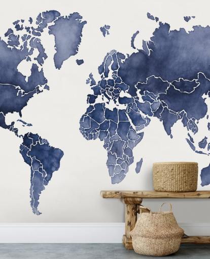 papel pintado de mapa acuarela índigo