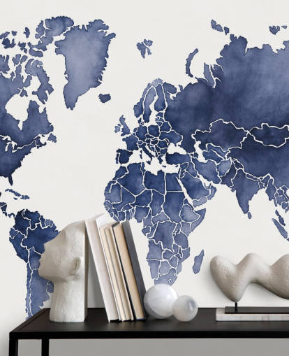 indigo aquarel kaart behang