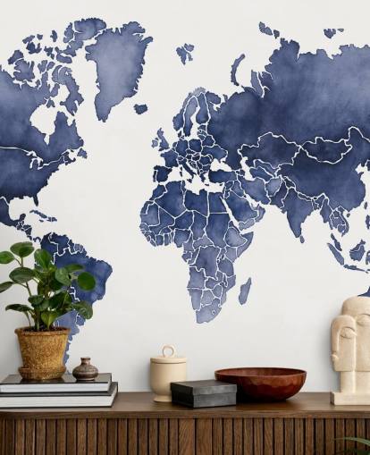 indigo watercolour map wallpaper